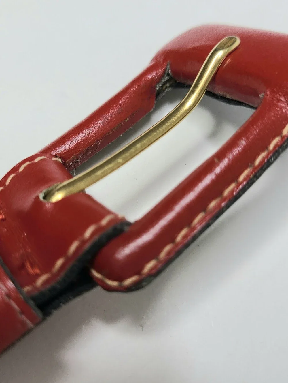 Yves Saint Laurent Red Stitch Detail Genuine Leather Vintage Belt